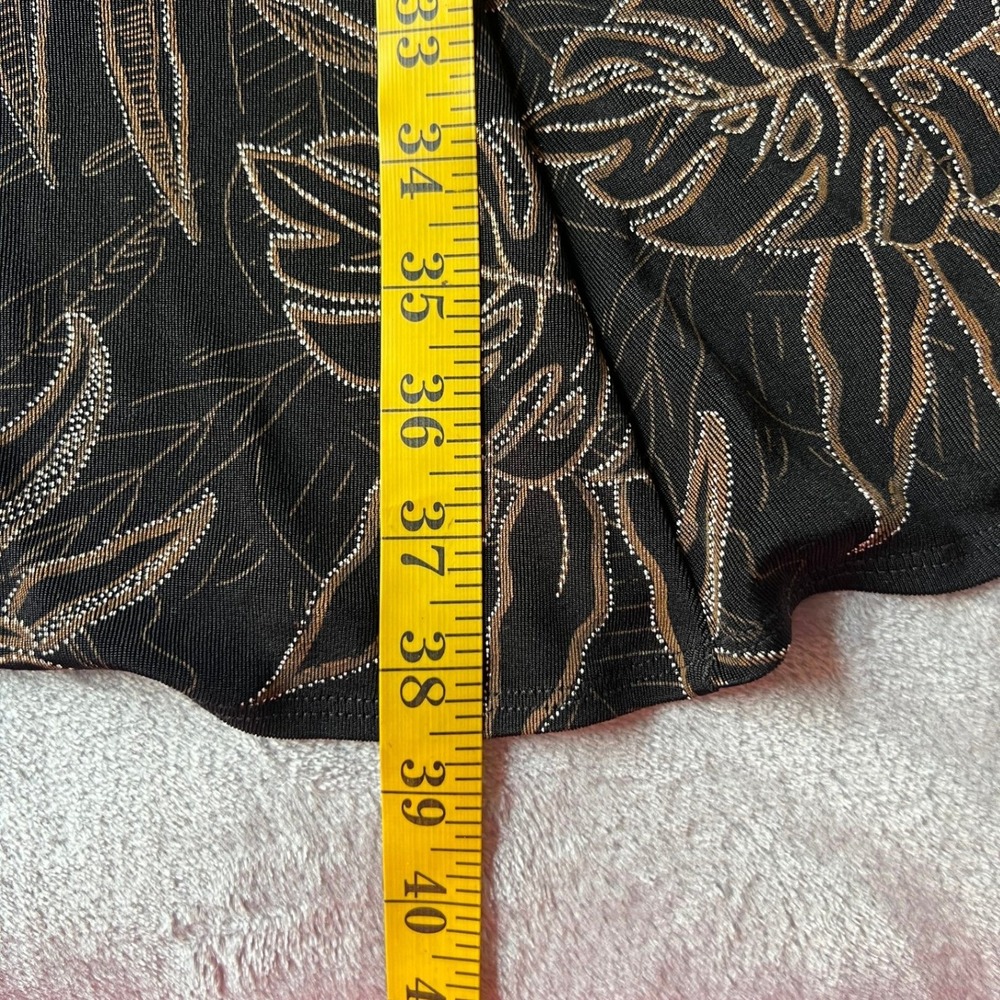 Chico's Travelers Black Bronze Metallic Tropical Leaf Print sling Dress Size L - Picture 8 of 9